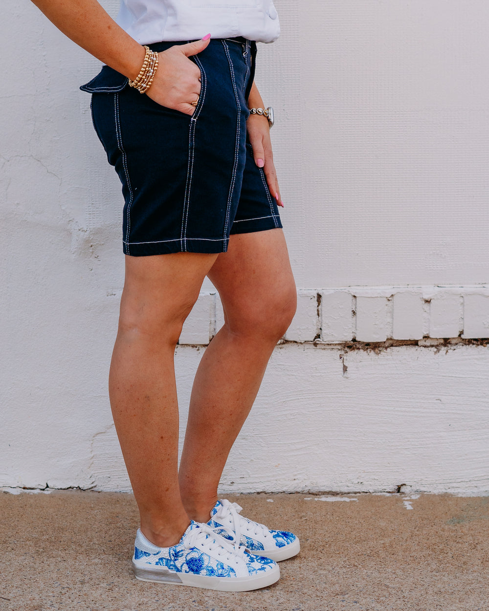 French Dressing Jeans: Olivia Shorts in Navy (2293511) - The Vogue Boutique