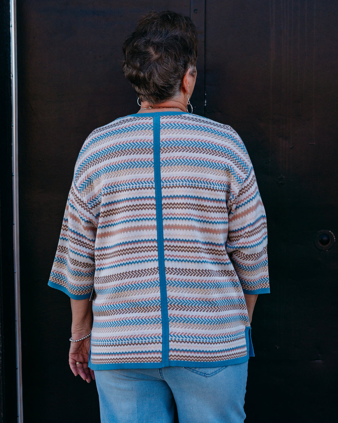 Multiples: (Prelude) Multi 3/4 Sleeve Drop Shoulder Open Front Sweater Jacket (M16206KM)