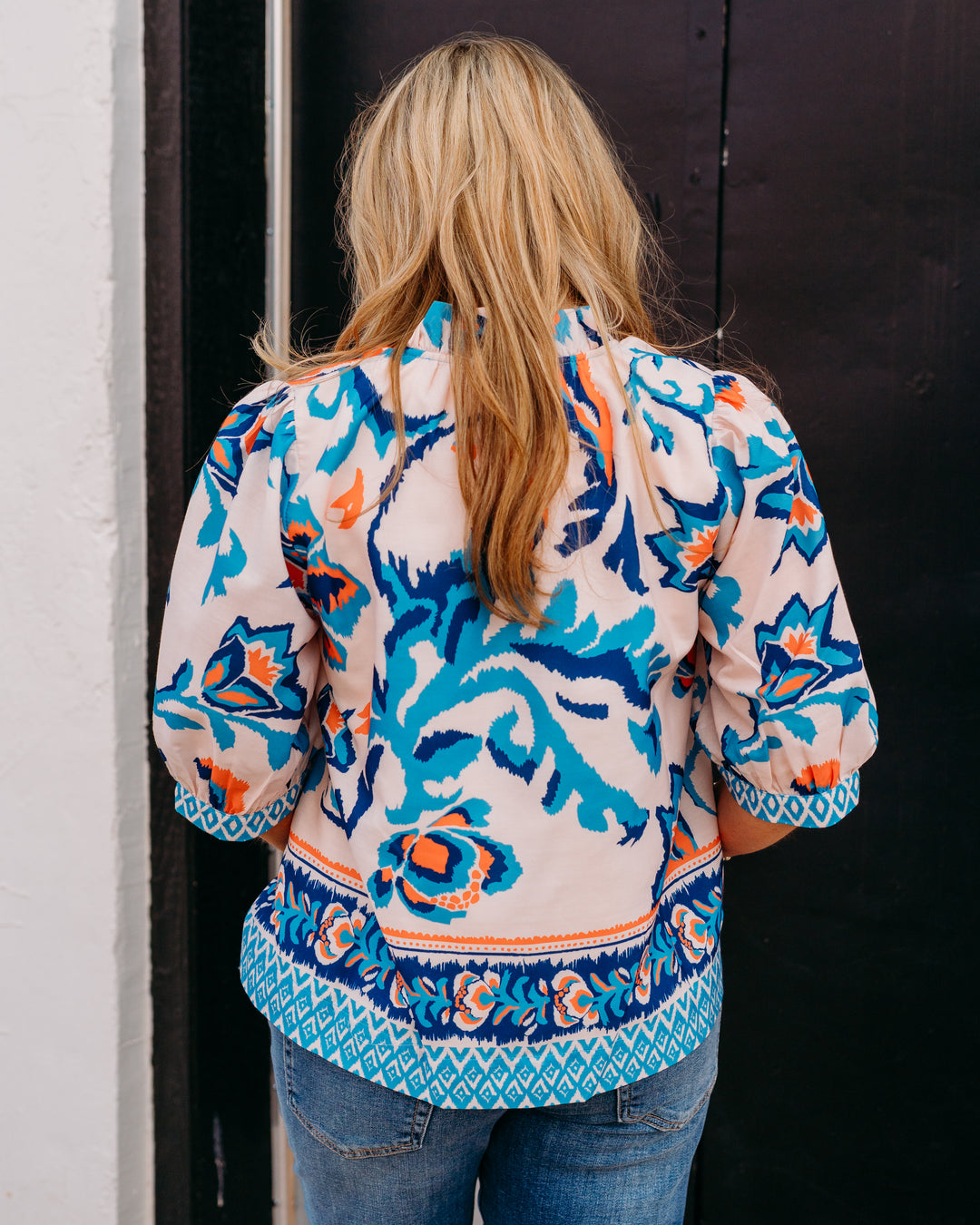 Joy Joy: Trimmed Top in Aegean Flora (76B7428-3) - The Vogue Boutique