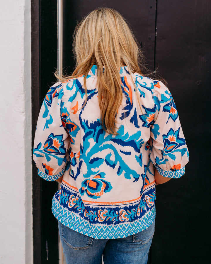 Joy Joy: Trimmed Top in Aegean Flora (76B7428-3) - The Vogue Boutique