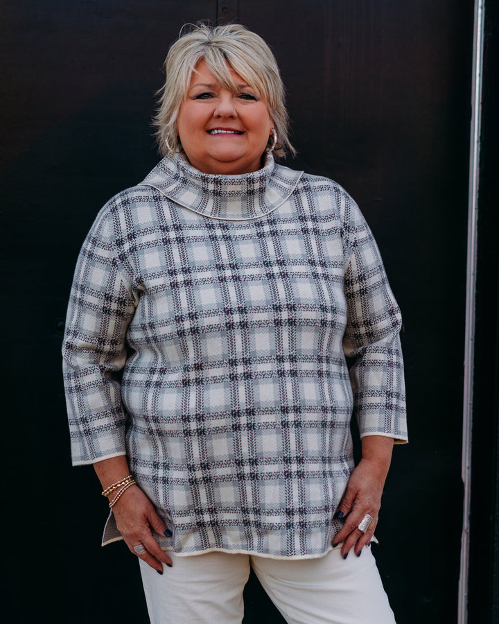 Multiples: 3/4 Sleeve Drop Shoulder Cowl Collar Knit Top M45512KM