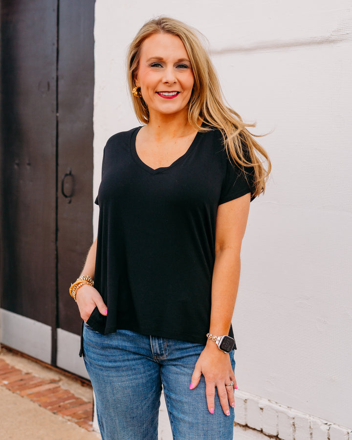 Thread & Supply: Ananya Tee Black V-Neck - The Vogue Boutique