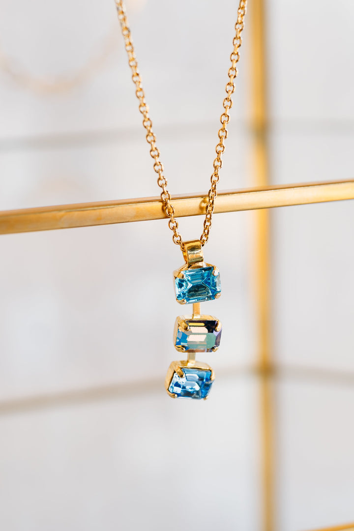 Mariana: "Baby Blue" Three Stone Drop Necklace in Gold