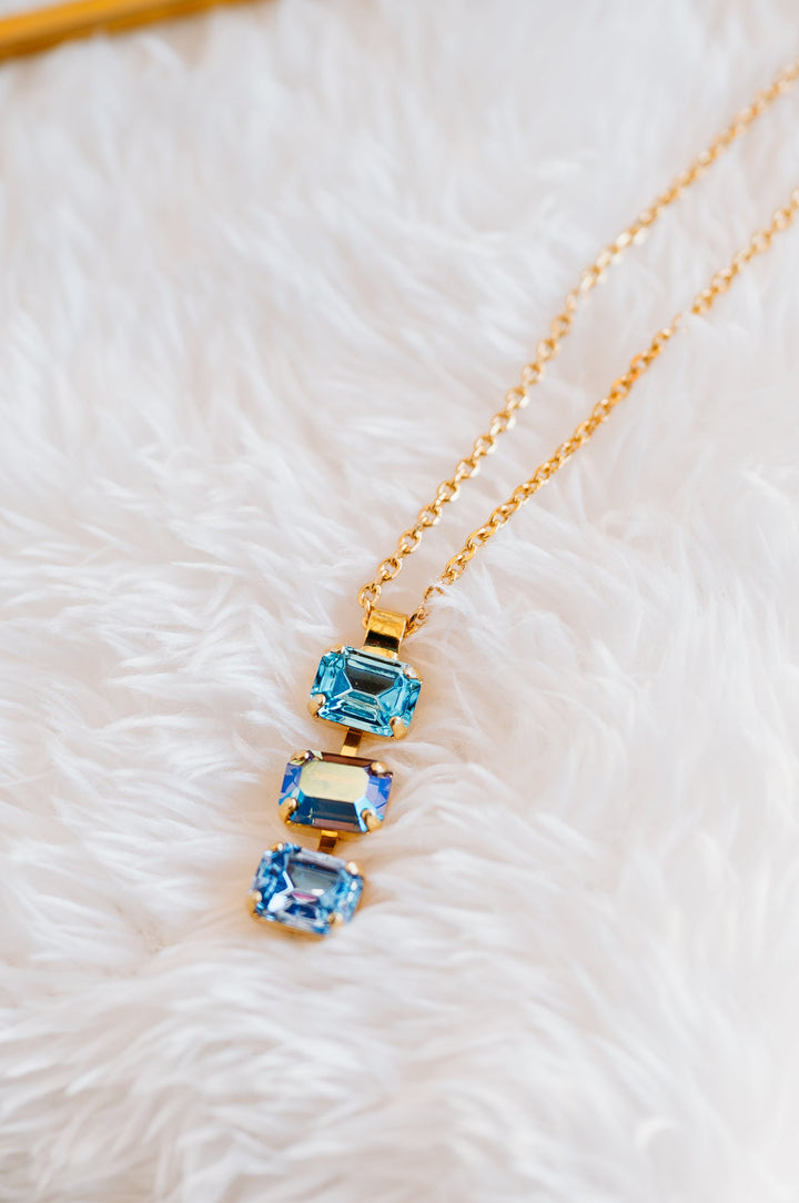 Mariana: "Baby Blue" Three Stone Drop Necklace in Gold