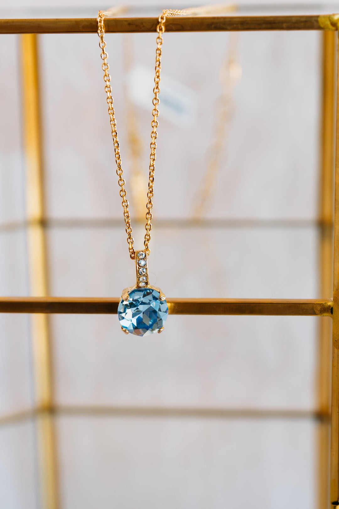 Mariana: "Baby Blue" Large Embellished Single Stone Pendant in Gold