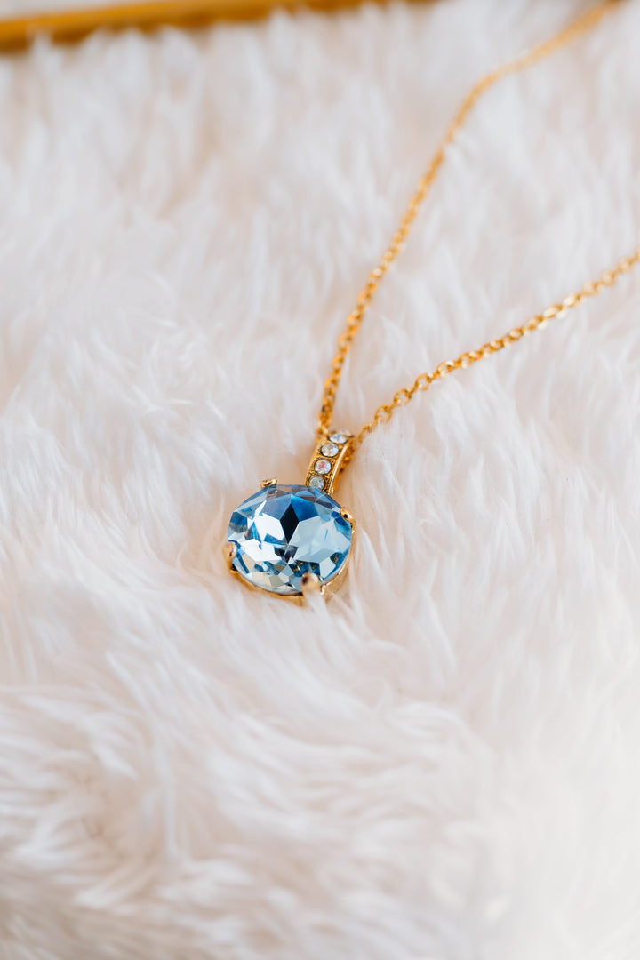 Mariana: "Baby Blue" Large Embellished Single Stone Pendant in Gold