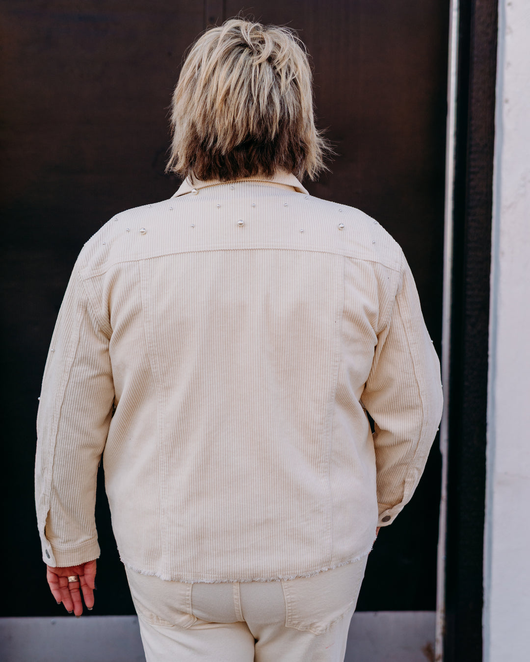 Multiples: (Snow Leopard) Pearl Frayed Hem Cord Jacket in Cotton M45503JM - The Vogue Boutique