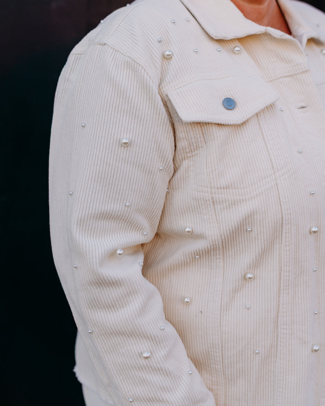 Multiples: (Snow Leopard) Pearl Frayed Hem Cord Jacket in Cotton M45503JM - The Vogue Boutique