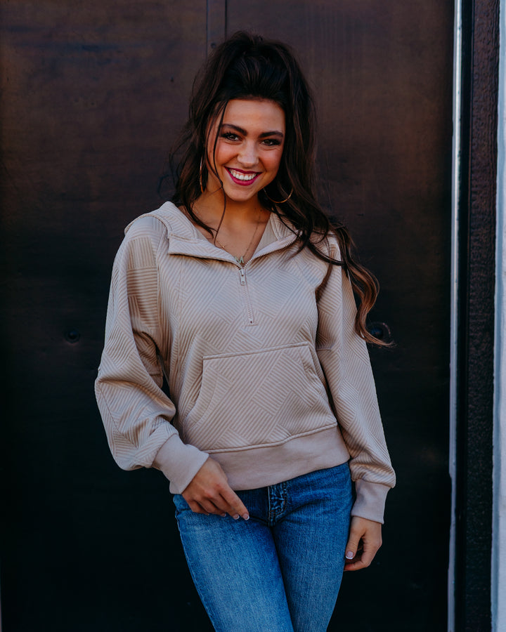 Jodifl:  Beige Half Zip Sweatshirt (G12350)