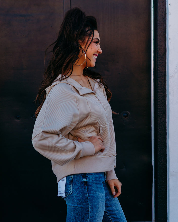 Jodifl:  Beige Half Zip Sweatshirt (G12350)