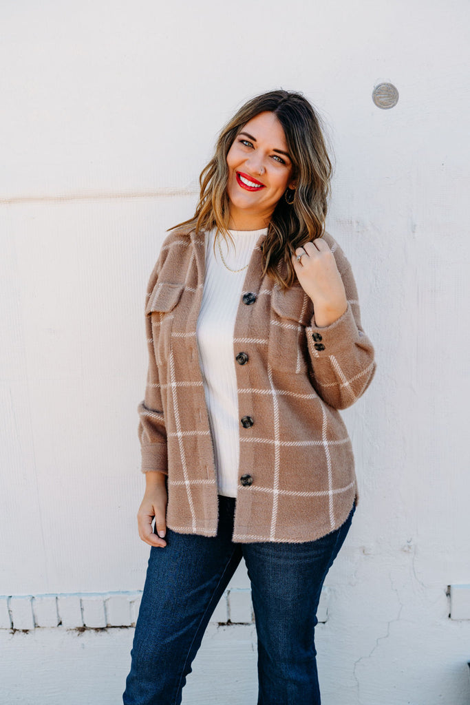 Z Supply: Plaid Tucker Jacket in Heather Taupe ZJ213286