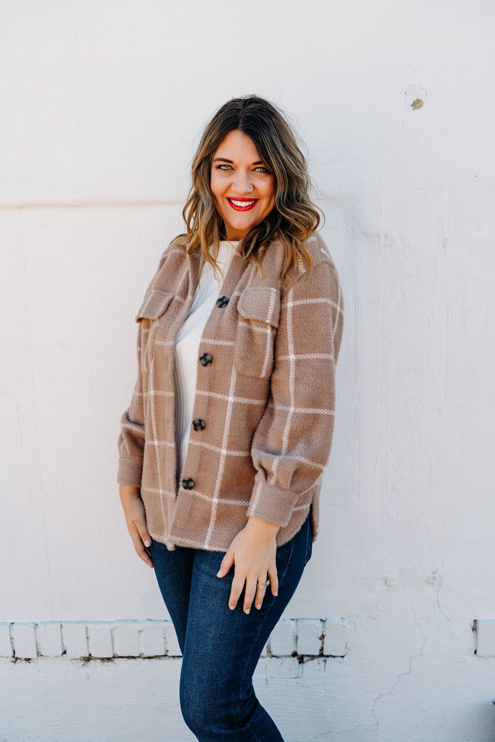 Z Supply: Plaid Tucker Jacket in Heather Taupe ZJ213286