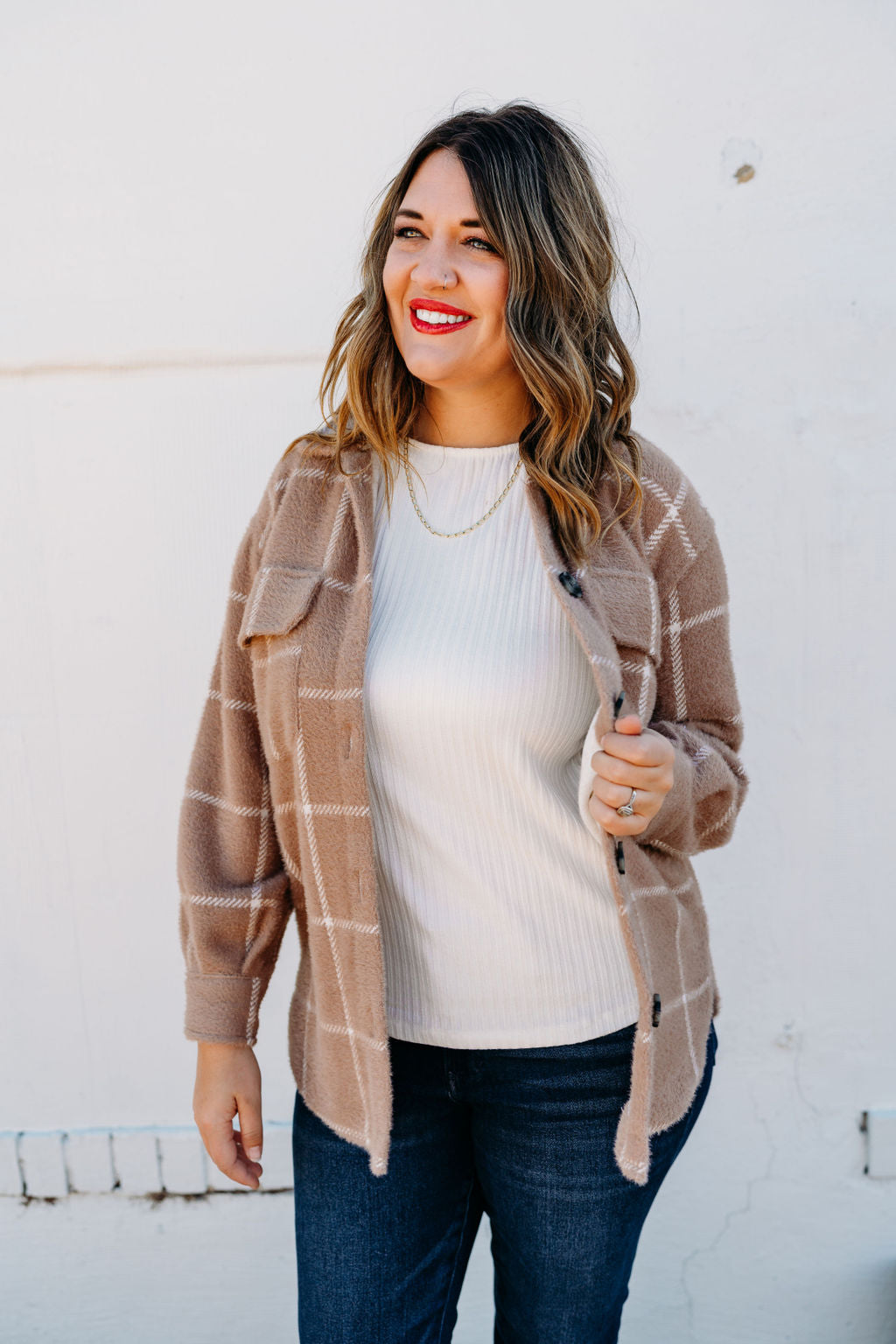 Z Supply: Plaid Tucker Jacket in Heather Taupe ZJ213286