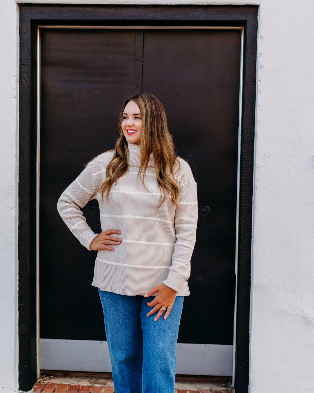 Varley: Hamish Stitch Knit Sweater in Silver Birch
