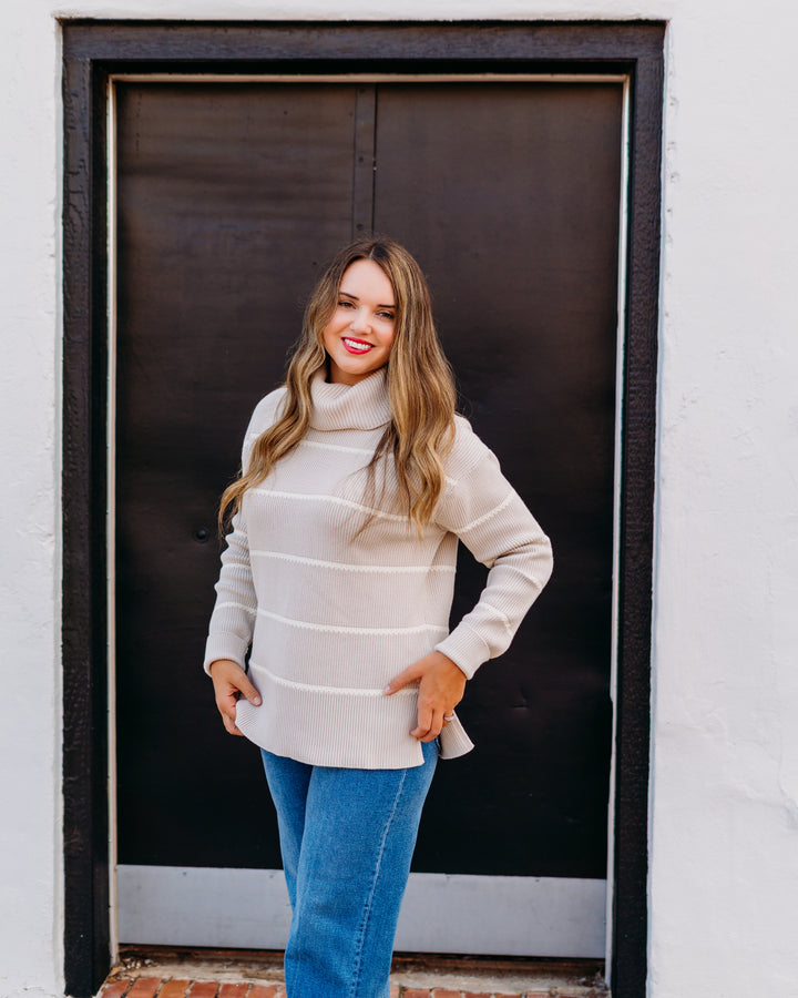 Varley: Hamish Stitch Knit Sweater in Silver Birch