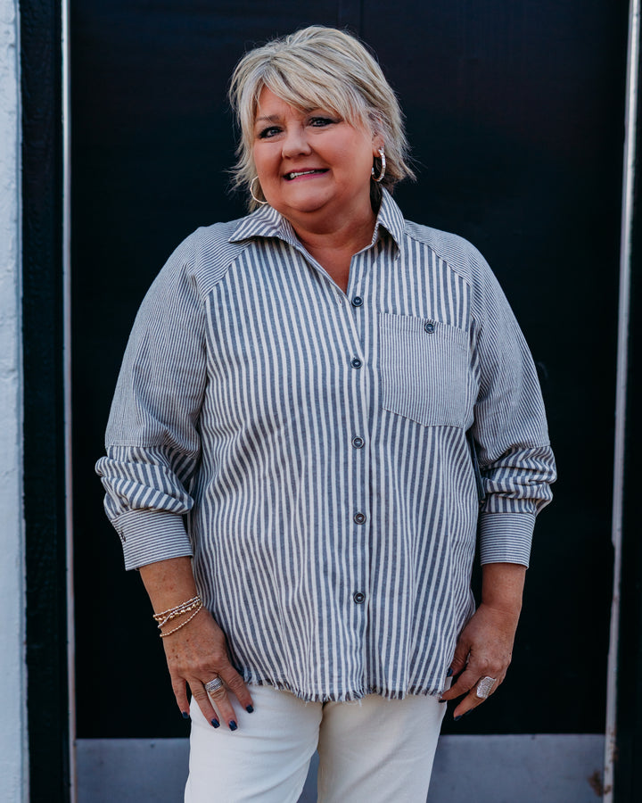 Multiples: Cuffed Raglan Striped Flannel Shirt M45506BM