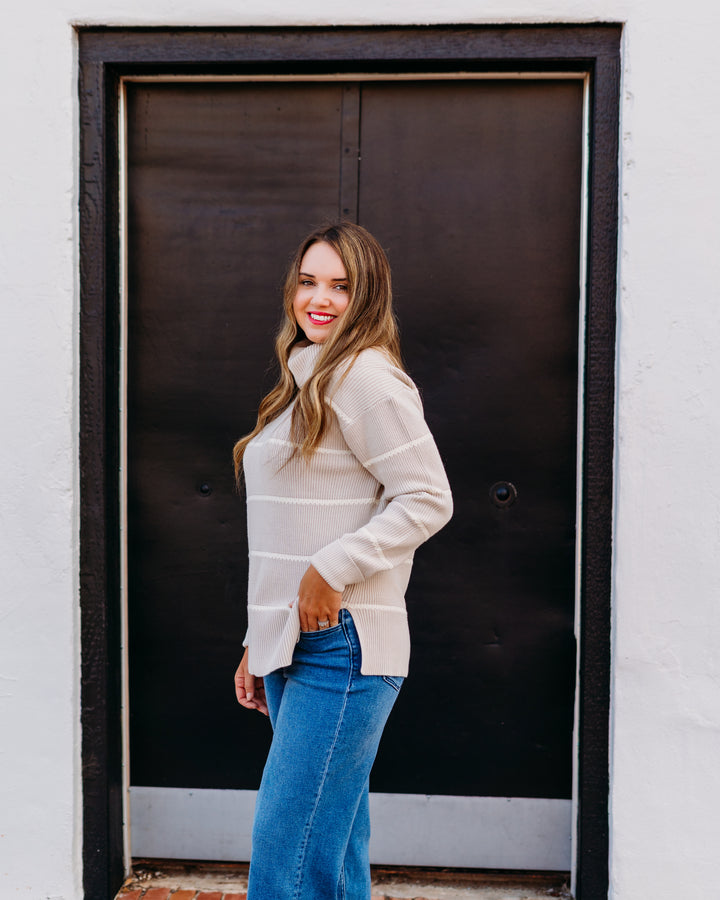 Varley: Hamish Stitch Knit Sweater in Silver Birch