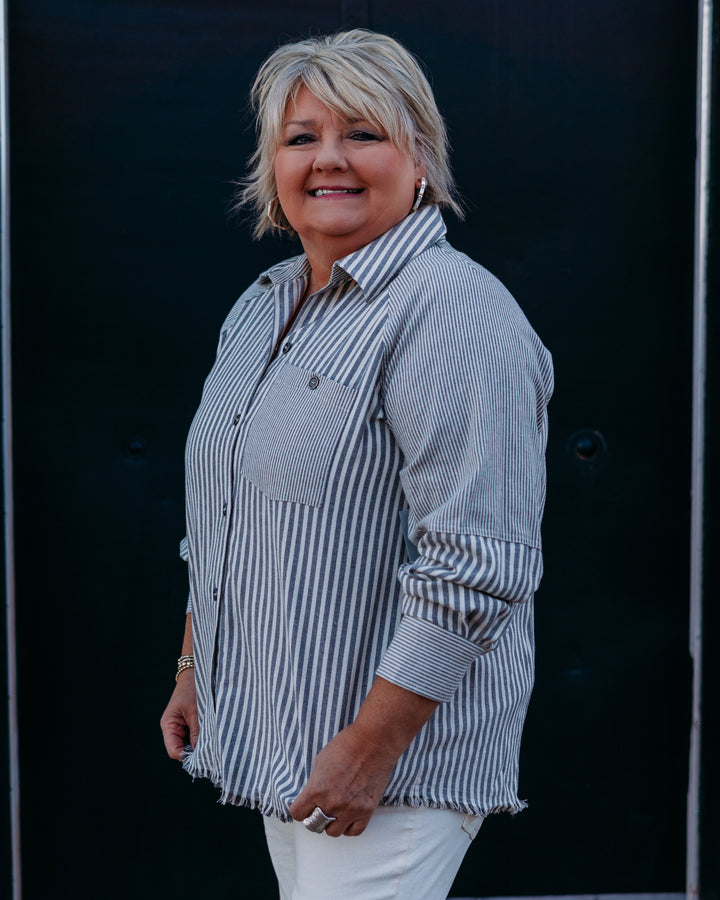 Multiples: Cuffed Raglan Striped Flannel Shirt M45506BM