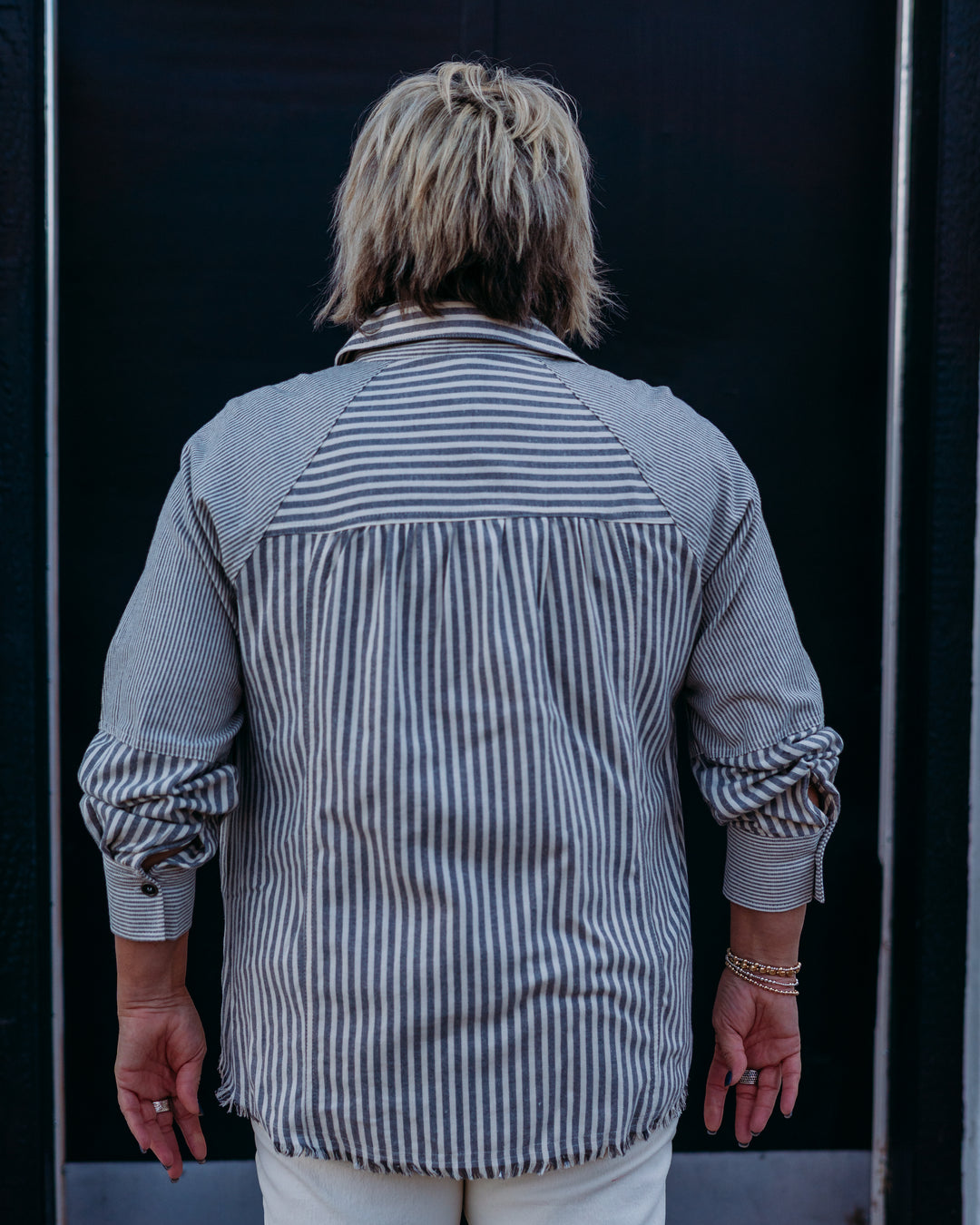 Multiples: Cuffed Raglan Striped Flannel Shirt M45506BM