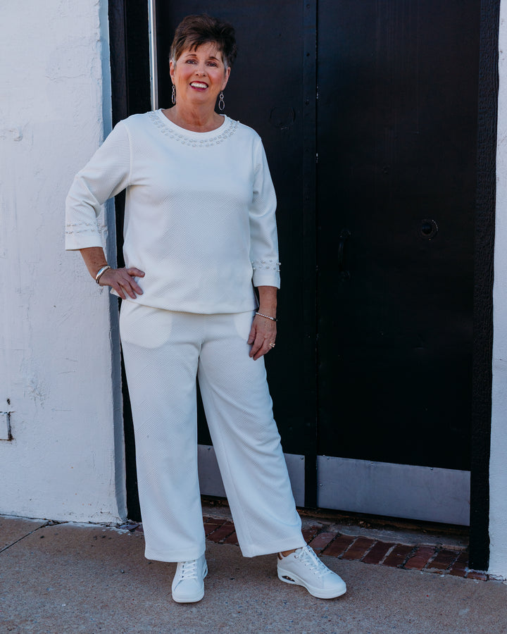 Multiples: (Slimsation) Soft White Drawstring Crop Pant (M16709PM)