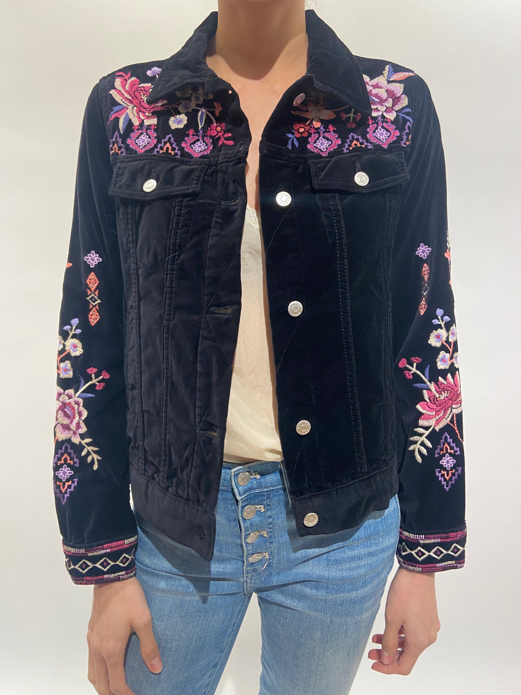 Johnny Was: Curacao Cotton Velvet Trucker Jacket in Black