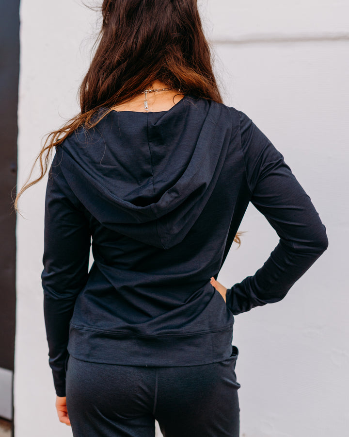 Glyder: On The Go Lightweight Zip Up Hoodie: Black Marble