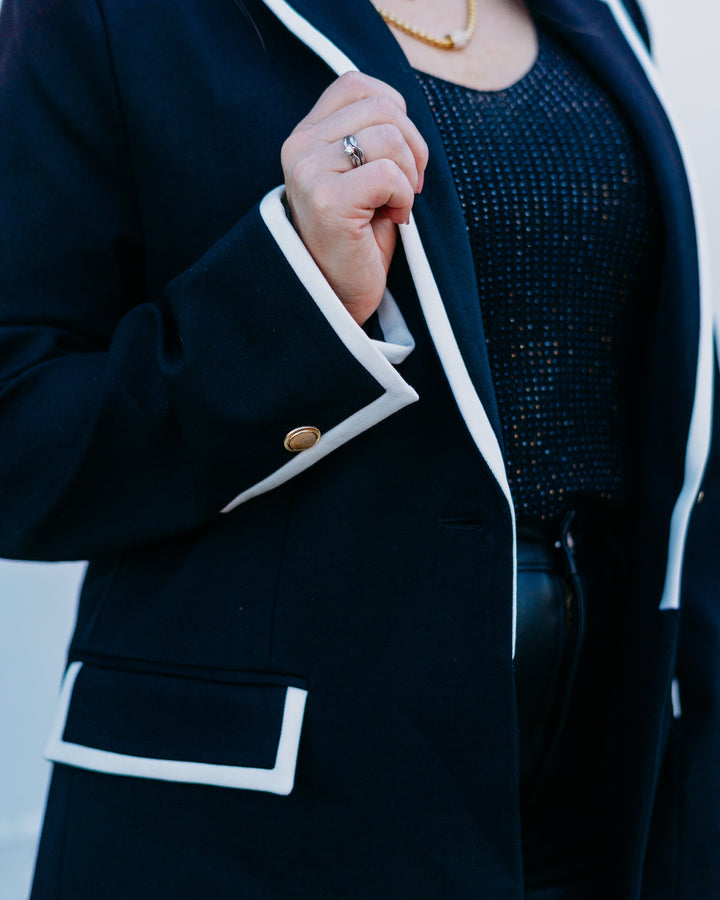 Karen Kane: Contrast ponte Knit Blazer in Black/Cream
