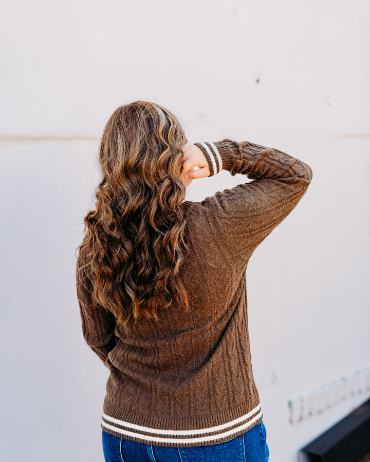 Glyder: Hanalei Cable Knit Sweater in Chocolate and Oatmilk