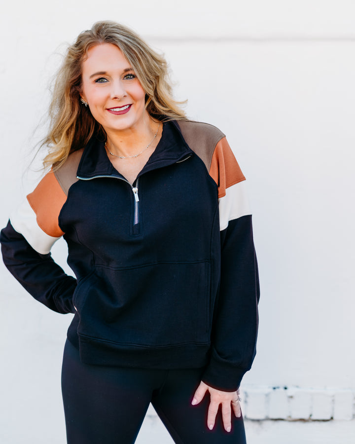 Glyder: Daily Scuba 1/4 Zip in Black, Chocolate, Cinnamon, Oatmilk Stripe