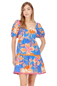 JoyJoy: Bodice Tiered Ric Rac Dress in Tropical Hibiscus 66B7416