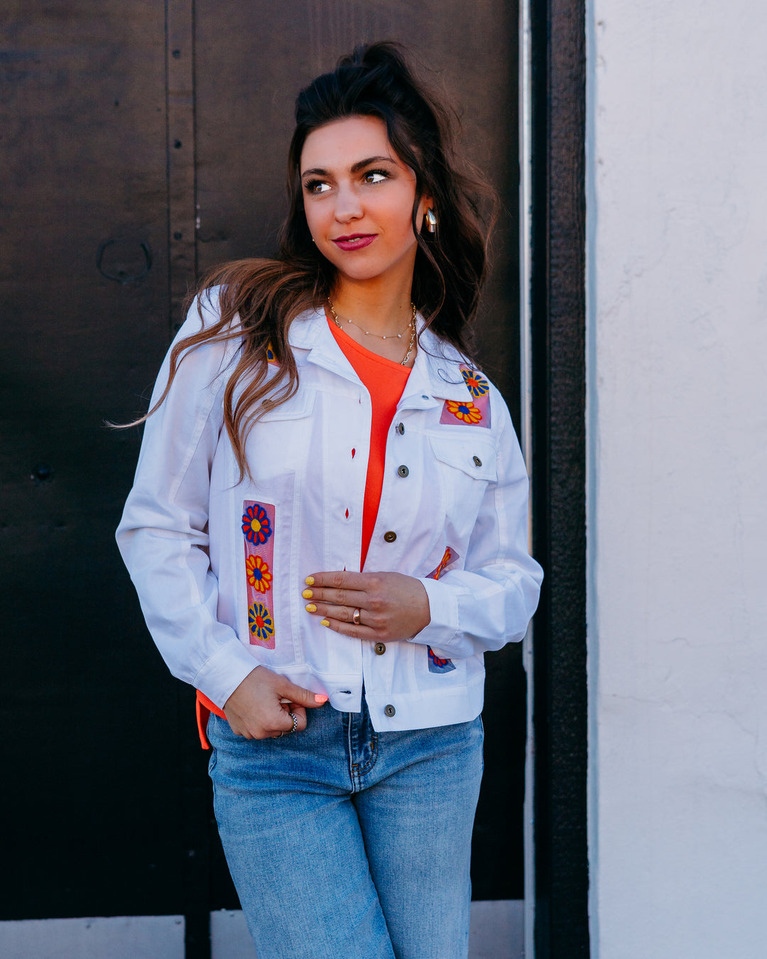 Multiples: Cuffed L/S 2Pkt Frt Btn Tab Bk Jkt W/Embr in White (M26503JM) - The Vogue Boutique