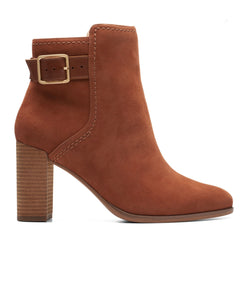 Clarks: Freva85 Buckle Boots in Caramel Suede