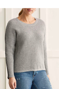 Tribal: Dolman Long Sleeve Sweater with Whip Stitch Grey Mix