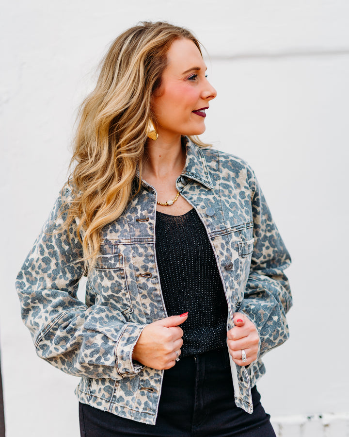 Kut: Bailey Button Front Jacket in Tan/Brown Leopard