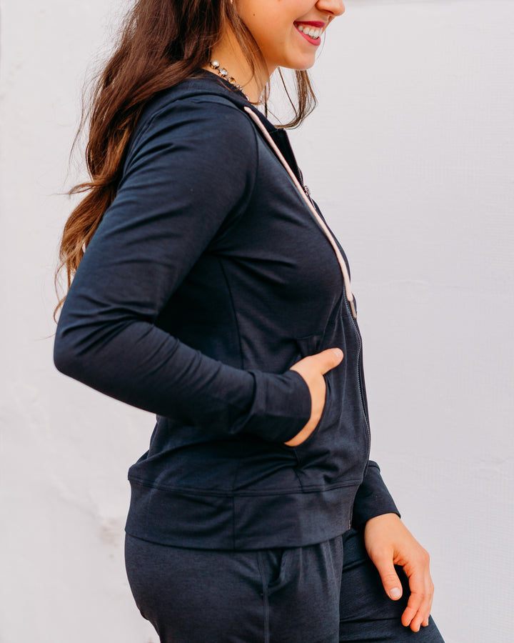 Glyder: On The Go Lightweight Zip Up Hoodie: Black Marble