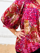 Load image into Gallery viewer, Jade: Safari High Neck Puff Sleeve Top in Pink

