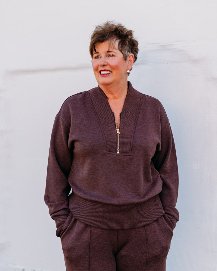 Varley: Sally Half Zip Sweat in Coffee Bean Marl