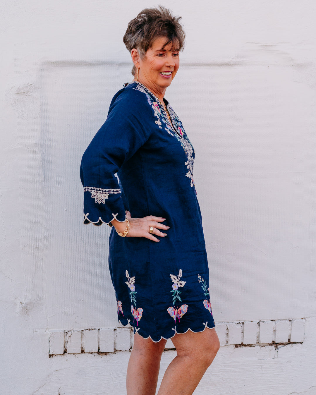 Johnny Was: Linen Scallop Dress in Arva in Blue Night (J31826)