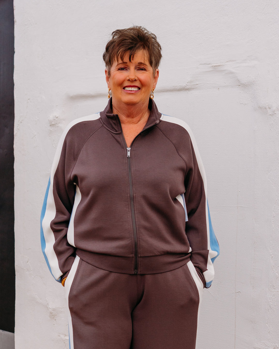 Spanx: Airessentials® Colorblock Track Jacket in Dkcao Ptlbl Pdr (22398R) - The Vogue Boutique