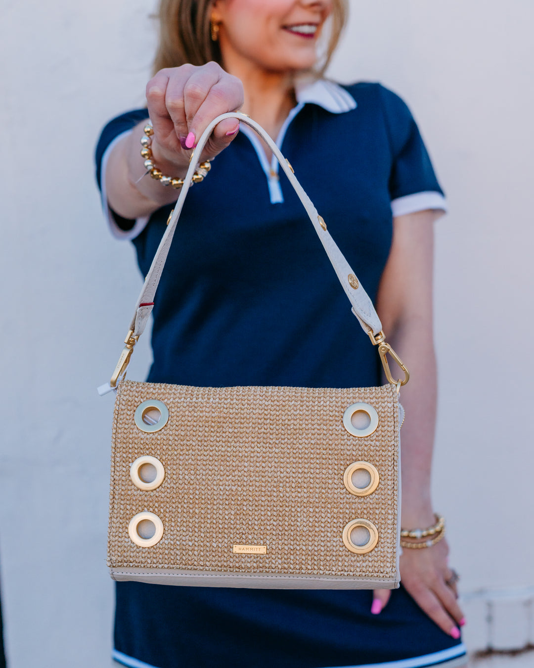Hammitt: Montana Clutch Smalll in Calla Lily White Raffia/Brushed Gold - The Vogue Boutique