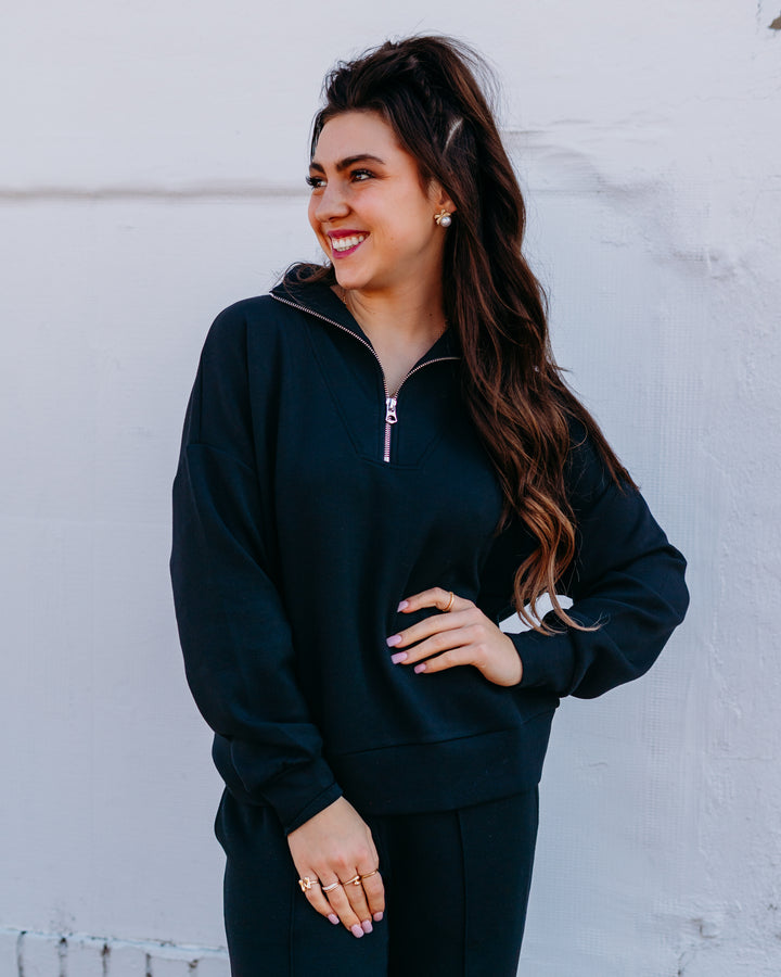 Varley: Hawley Half Zip Sweat in Black