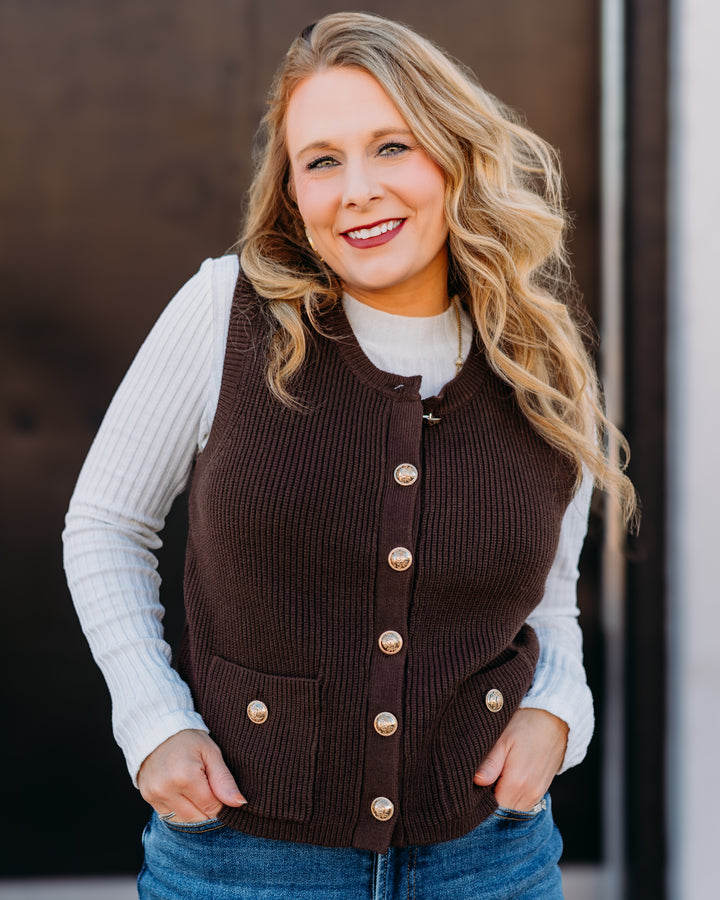 Steve Madden: Aliya Sweater Vest in Dark Brown