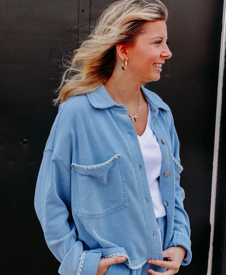 Z Supply: All Day Crop Whipstitch Jacket in Santorini Indigo (ZJ261234)