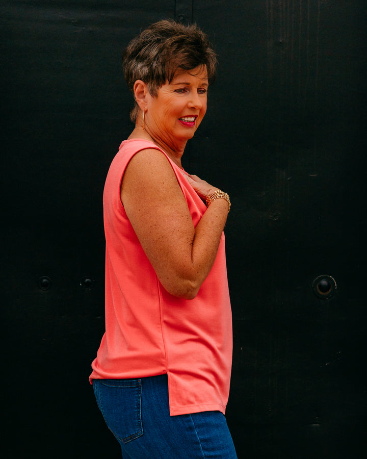Multiples: High Neck Tank Top in Coral Pink (M26101TM)