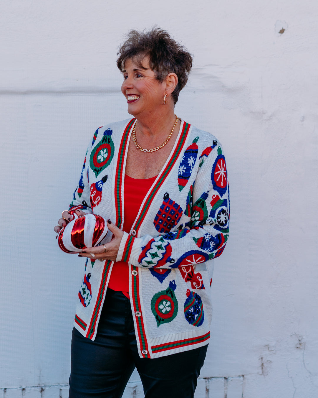 Multiples: (Merry & Bright) Cuffed Button Front Cardigan With Embellishments M45601KM