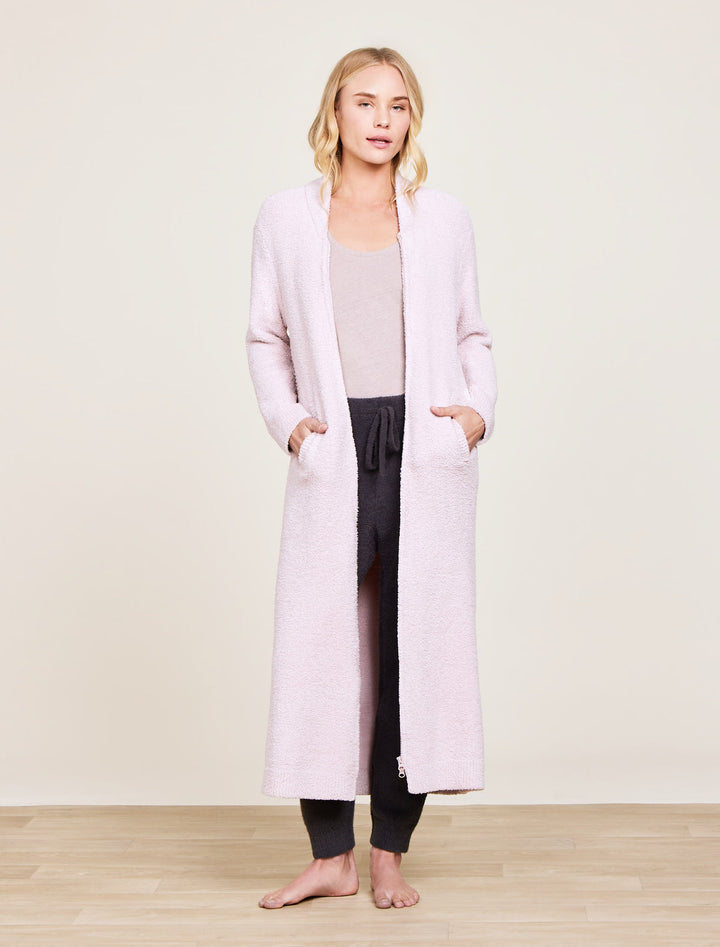 Barefoot Dreams: CozyChic Full Zip V-neck Lounger in Heathered Dusty Rose / White