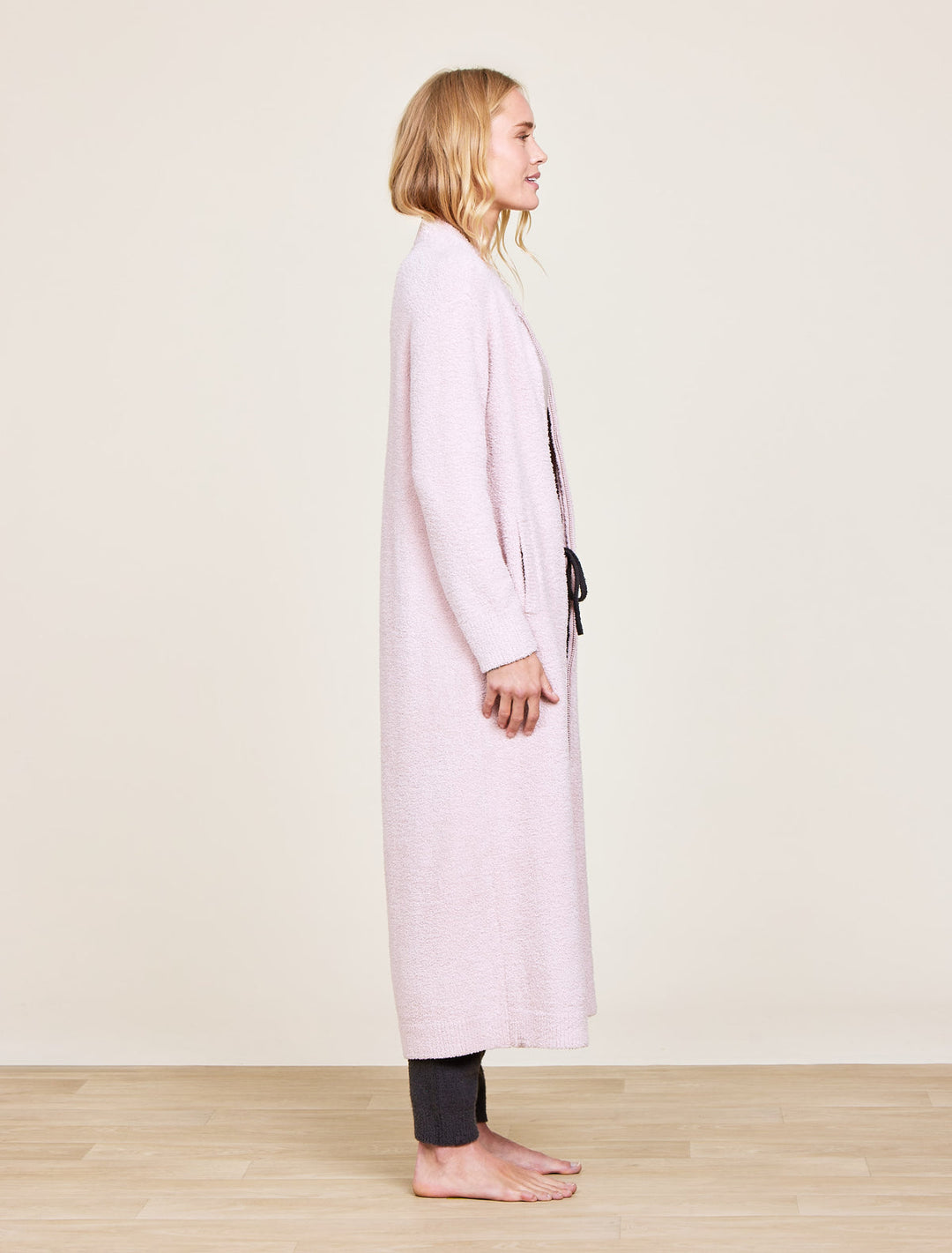 Barefoot Dreams: CozyChic Full Zip V-neck Lounger in Heathered Dusty Rose / White