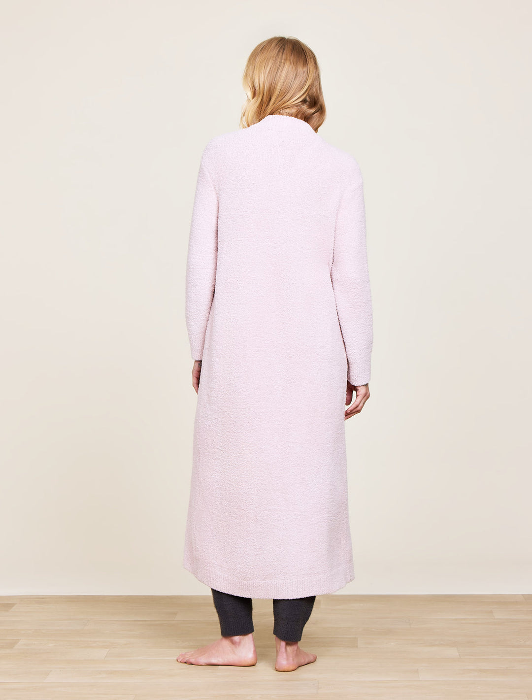Barefoot Dreams: CozyChic Full Zip V-neck Lounger in Heathered Dusty Rose / White