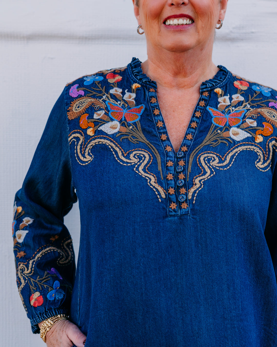 Johnny Was: Durago Ruffle Field Dress in Denim Blue