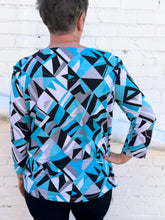 Load image into Gallery viewer, Multiples: 3/4 Sleeve Abstract Print Top in Aqua - M14103TM
